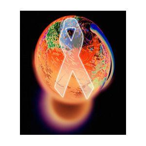 Ribbon Red Blue Orange Sphere Logo - Red Ribbon And A Globe Symbolising Aids Awareness Photograph
