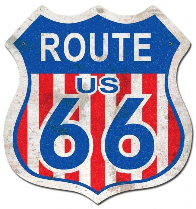 White and Blue Shield Logo - ROUTE 66 RED, WHITE, AND BLUE METAL SIGN Ups For Vets Store