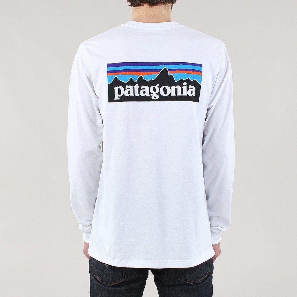 White Patagonia Logo - Patagonia P-6 Logo Long Sleeve Responsibili-Tee T-shirt - White ...