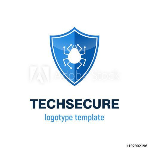 White and Blue Shield Logo - Isolated antivirus logotype. Blue shield with white spider vector ...