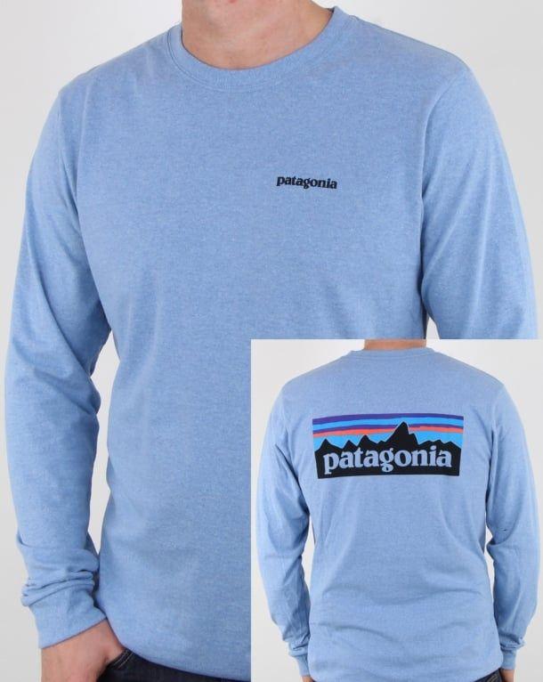 Long P Logo - Patagonia P-6 Logo Ls Responsibili-tee Railroad Blue, Mens, Tee, Crew