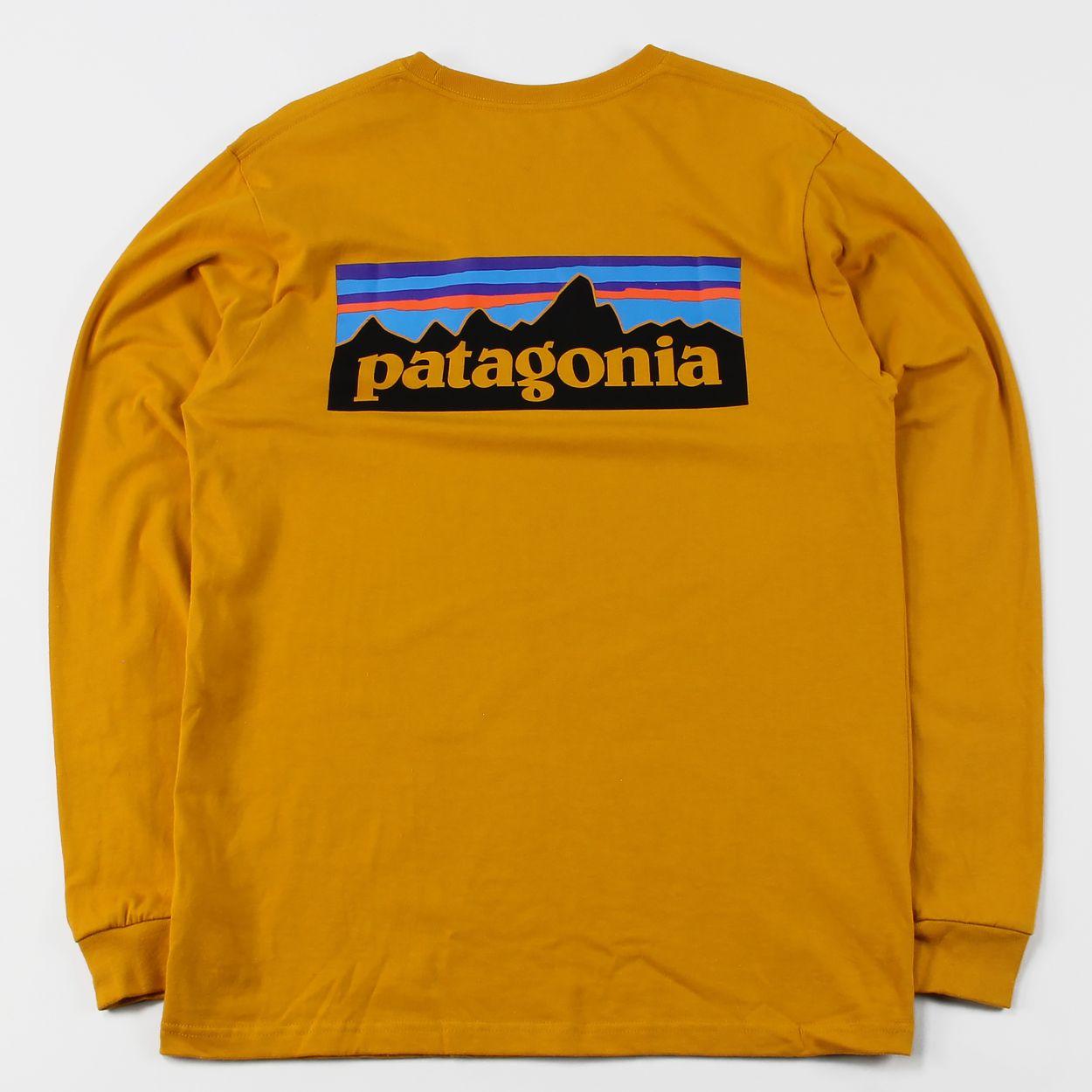 Long P Logo - Patagonia Long Sleeve P 6 Logo Mens Cotton T Shirt Ysidro Yellow £24.50