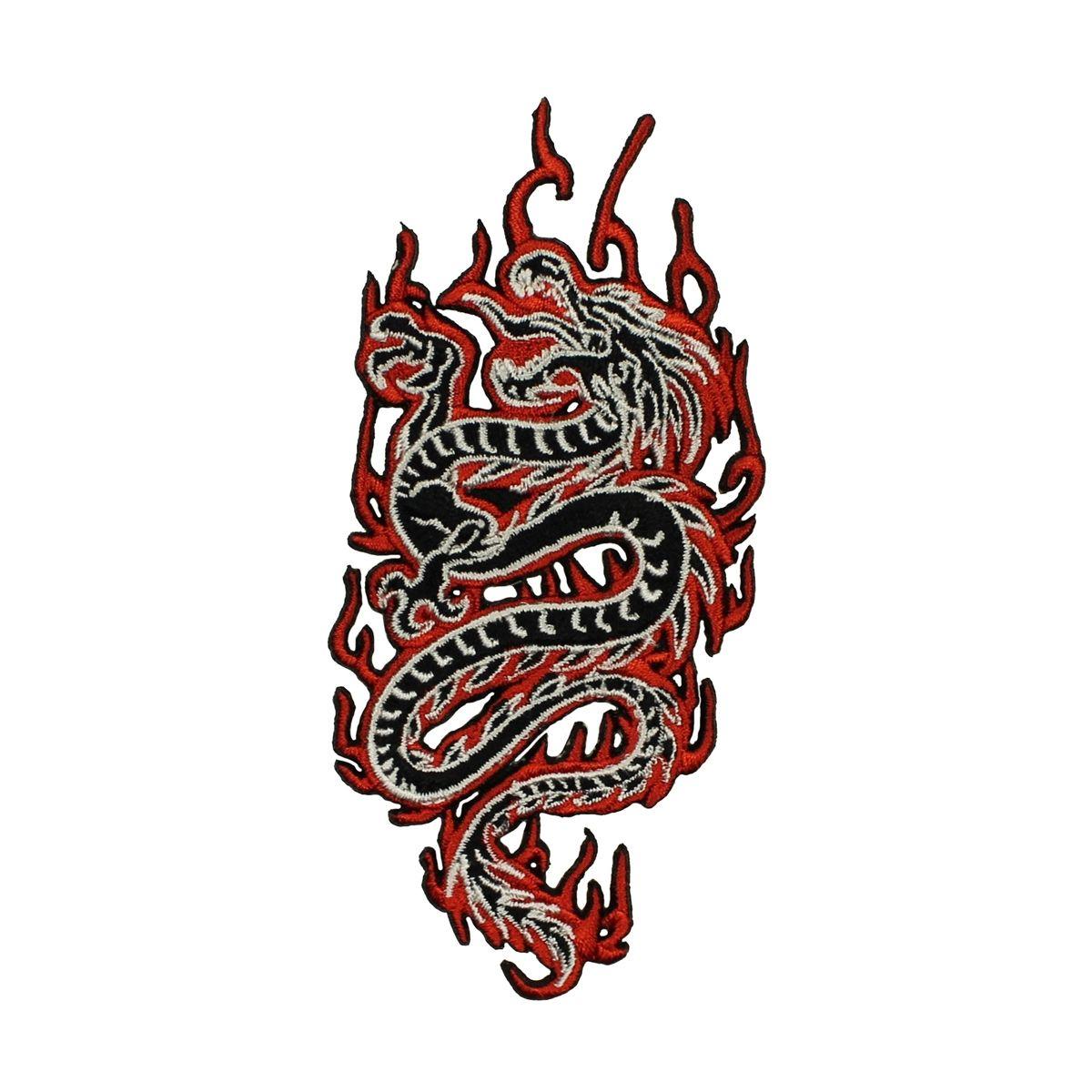 Cool Chinese Dragon Logo - Chinese Dragon In Flames Patch Fantasy Fire Mythical Embroidered ...