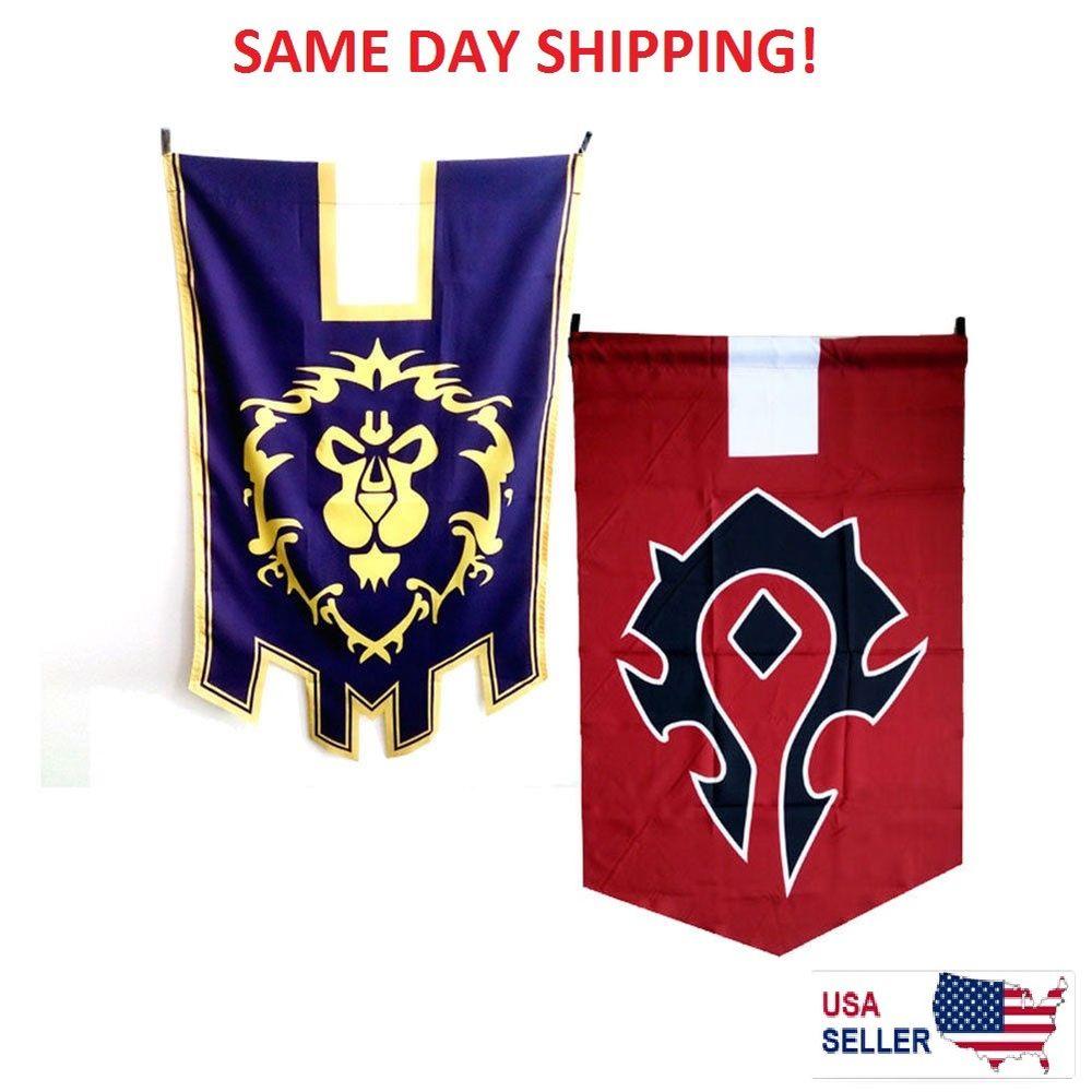 USA Banner Red White Blue Logo - World of Warcraft Horde Alliance Badge Banner Flag Emblem Poster ...