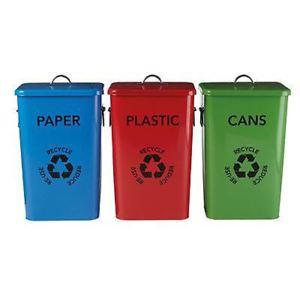 Red Recycle Logo - Set of 3 recycle logo bins, red plastic / blue paper / green cans ...