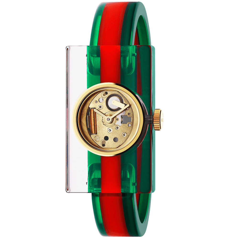 Red and Green Product Logo - Gucci Fashion Show Plexiglas Case & Red Green Bangle Ladies Watch