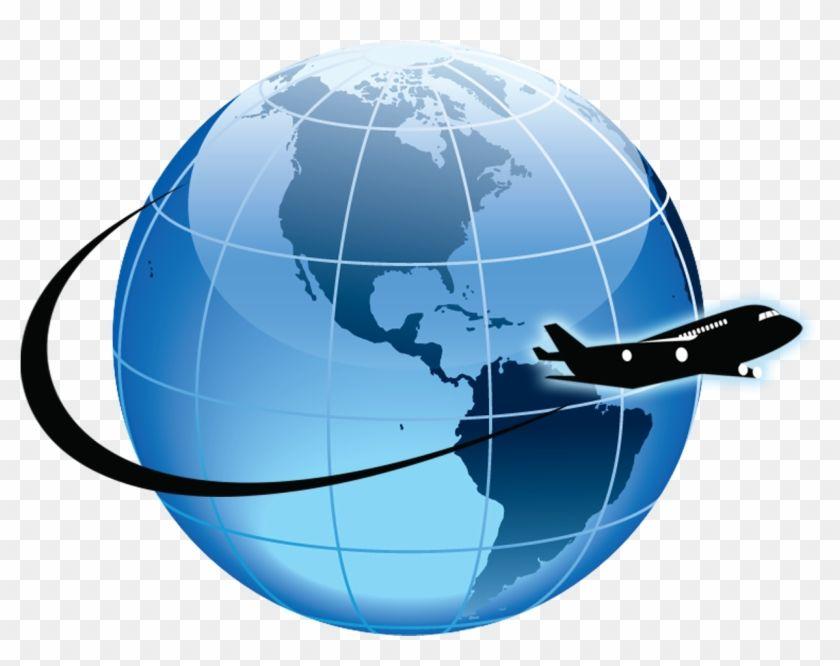 Black World Globe Logo - Blue Colored Logo Of The Globe With A Small Black Aeroplane