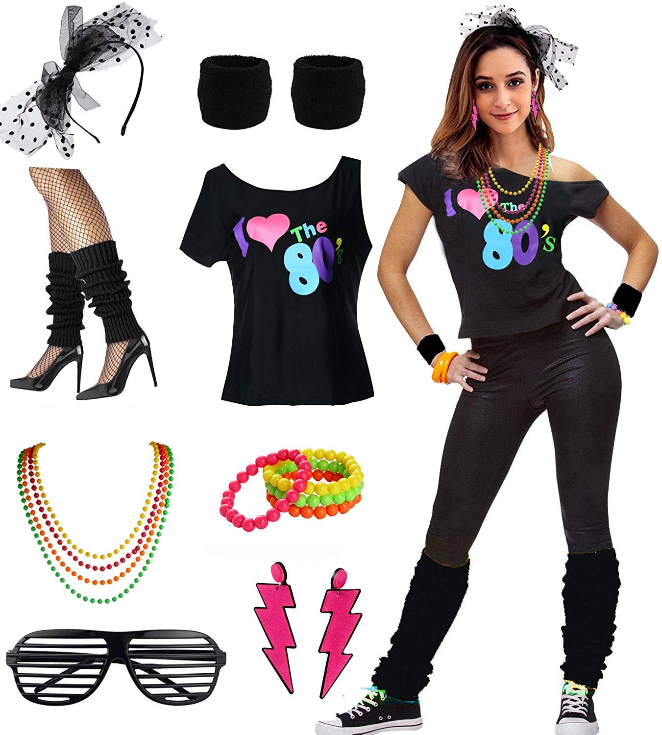 80s Fashion and Apparel Logo - Womens I Love The 80's Disco 80s Costume Outfit