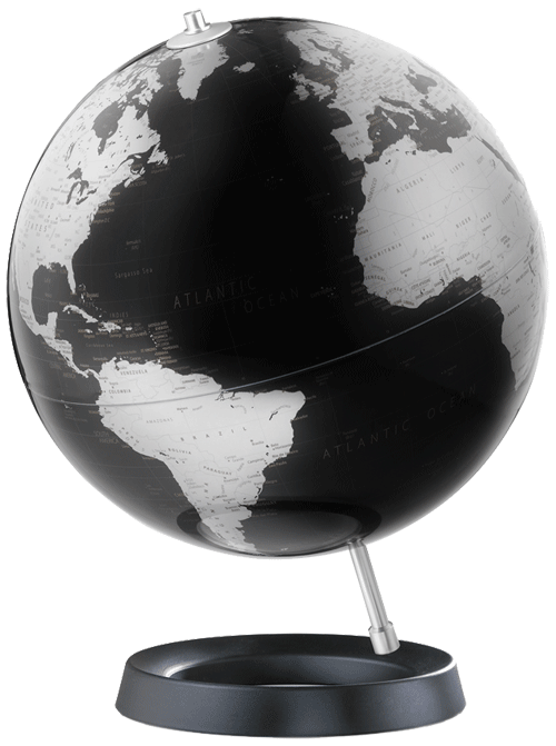 Black World Globe Logo - The Full Circle Obsession Globe (Black Oceans, Rubber Base)