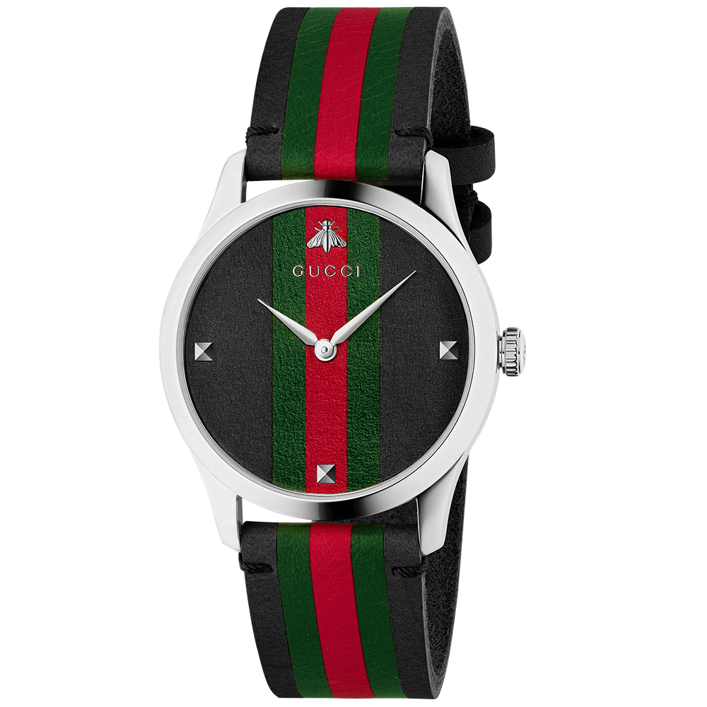 Green and Red Co Logo - Gucci G-Timeless 38mm Black/Red/Green Vertical Stripe Dial Watch