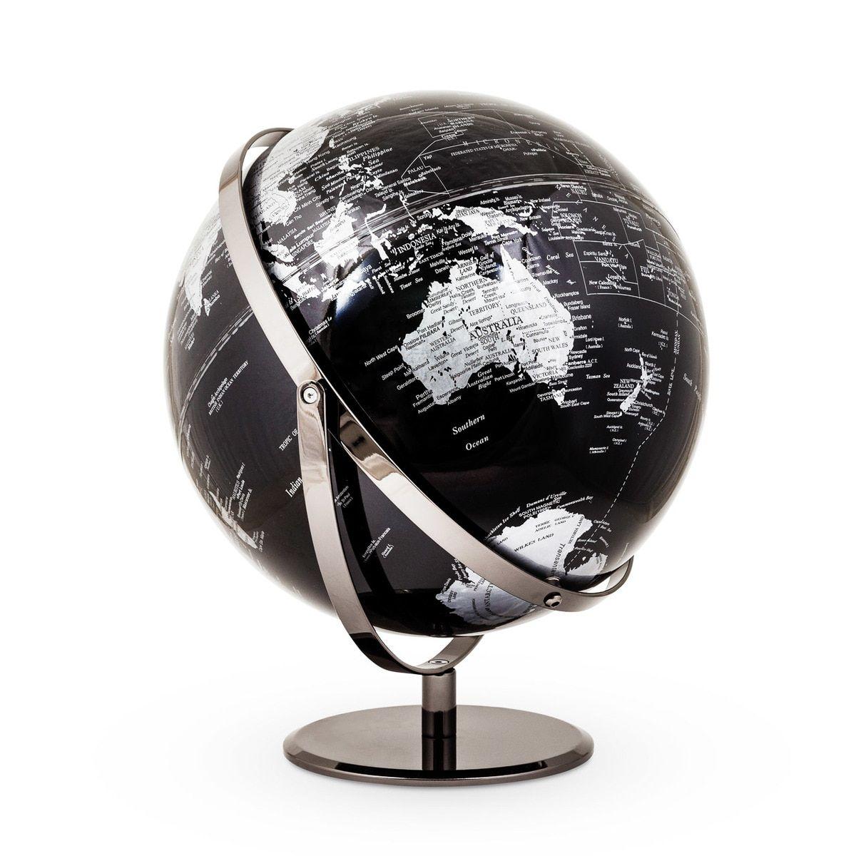Black World Globe Logo - Black & Silver World Globe Globes Online