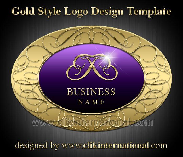 Purple Oval Logo - Gold Style Logo Design Template – Oval Shape and Swirls | Clik ...
