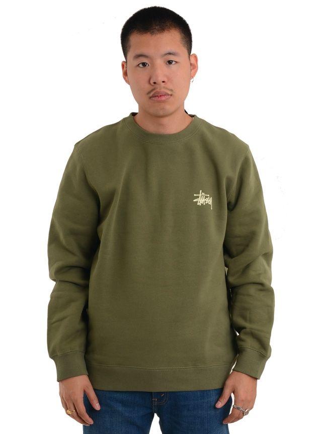 Stussy 80 Logo - Stussy| Basic Crew Sweatshirt Army | Shop Royalcheese Paris | Sweats