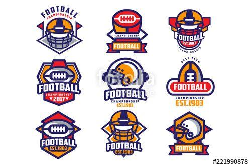Oval Shape Design Logo - Collection of colorful American football logo. Labels with oval