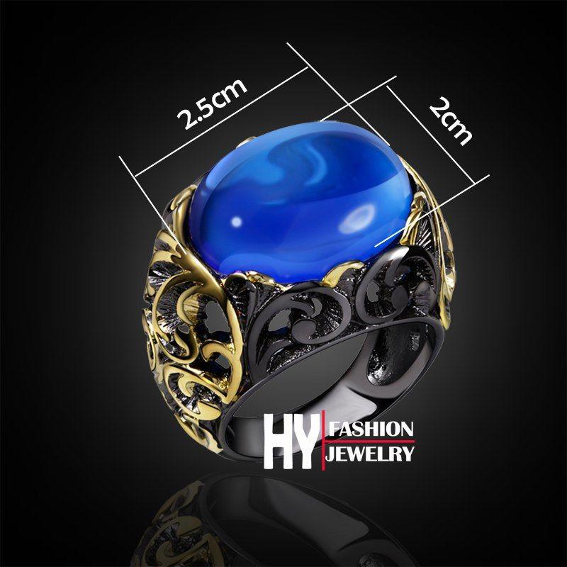 Oval Shape Design Logo - Vintage Ring With Blue Big Oval Shape Stone Wedding Rings For Women