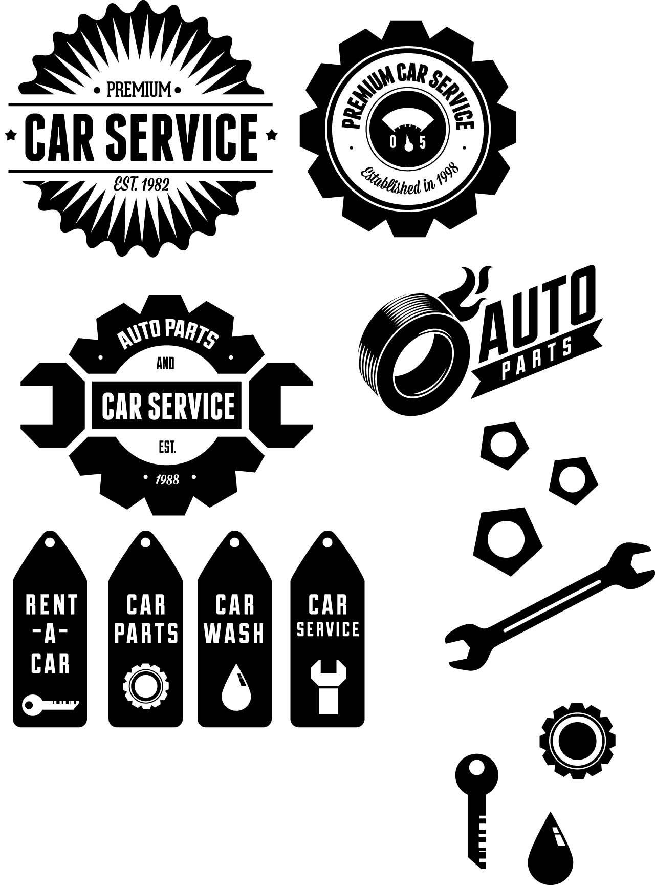 Vintage Car Parts Logo - Retro car label set vector
