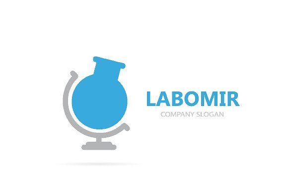 Unique Globe Logo - Vector of flask and globe logo combination. Laboratory and planet ...