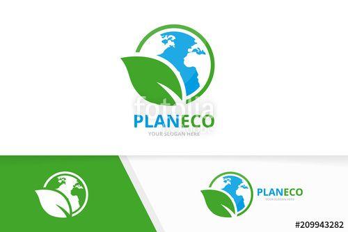 Unique Globe Logo - Vector world and leaf logo combination. Earth and eco symbol or icon ...