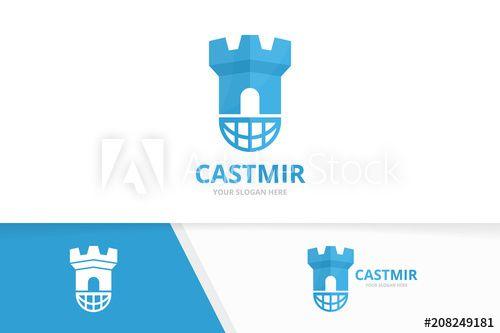 Unique Globe Logo - Vector castle and planet logo combination. Tower and world symbol or ...