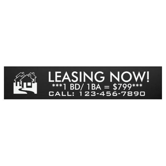 Simple Black and White Banner Logo - Leasing now simple black white house banner sign