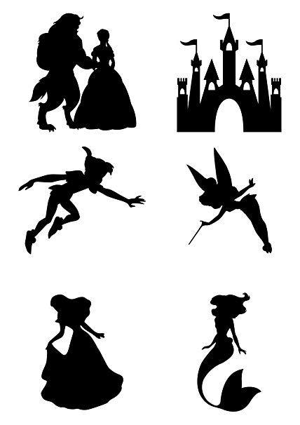 Tinkerbell Disney Castle Logo - Disney Characters Silhouettes Wall Stickers Beauty and The Beast ...