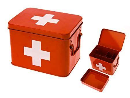 Red Box with White Cross Logo - PT Medicine Storage Box Metal Red with White Cross Medium: Amazon.co