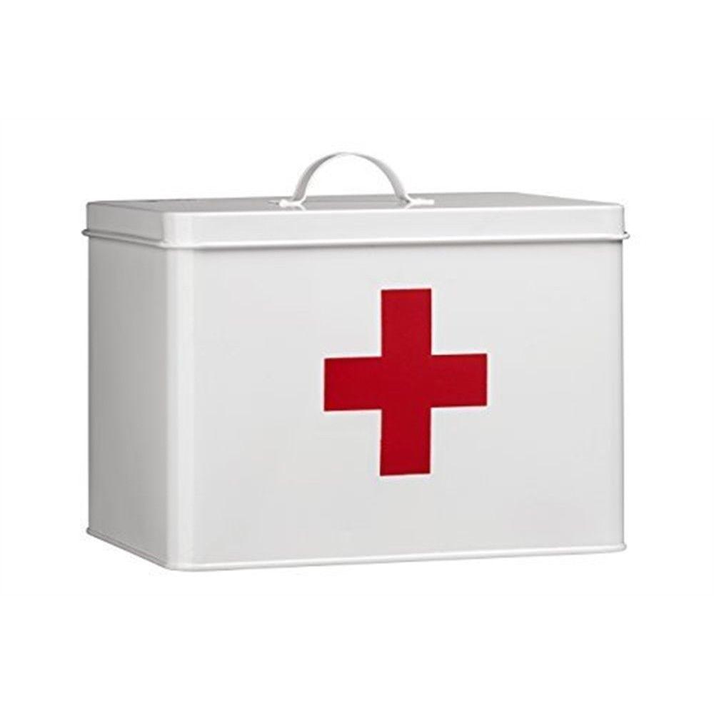 Red Box with White Cross Logo - Premier Housewares First Aid Box - White/red - Metal Medicine ...