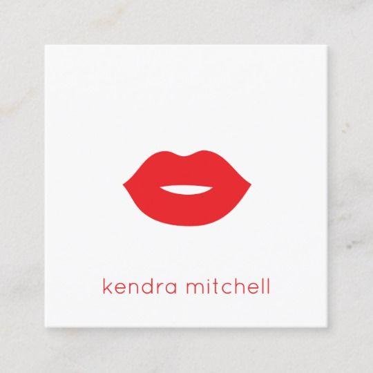 Red and White with a Name and the Square Logo - Minimalist Red Lips Logo Makeup Artist White Square Business Card ...