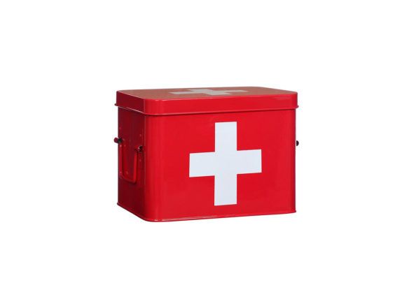Red Box with White Cross Logo - Present Time Red with White Cross Metal Medicine Storage Box