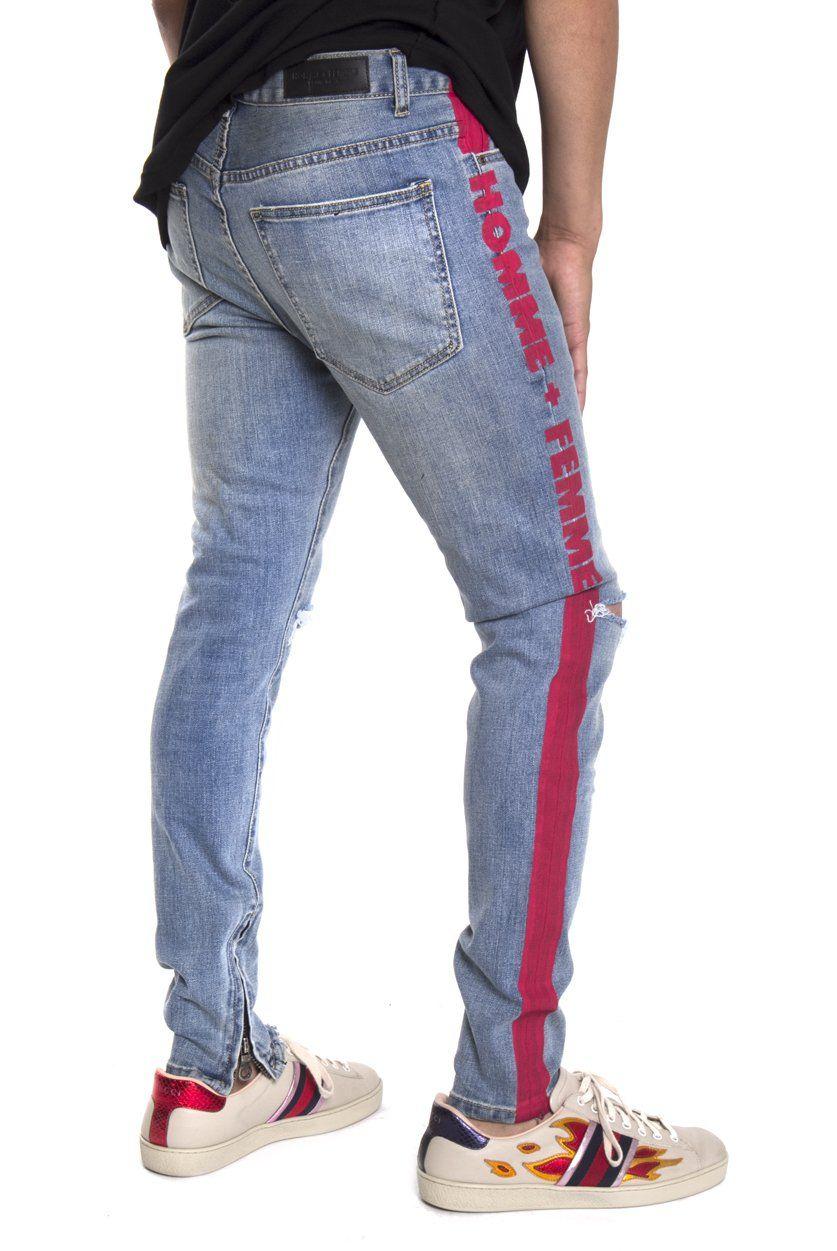 Red and Blue Striped Logo - Striped Logo Denim Blue With Red Stripe