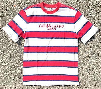 Red White and Blue Stripes Logo - GUESS X ASAP Rocky Red White Striped Logo T Shirt L - $40.00 | PicClick