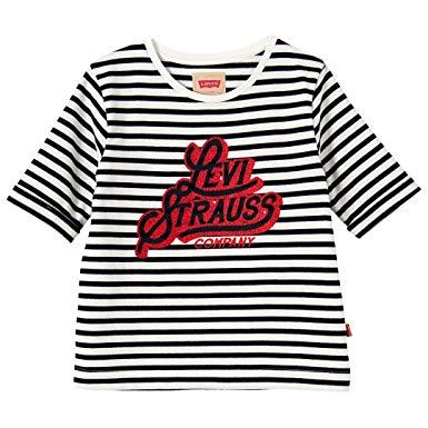 Red and Blue Striped Logo - Levi's Girls Navy Blue And White Striped Logo T Shirt 4 Years