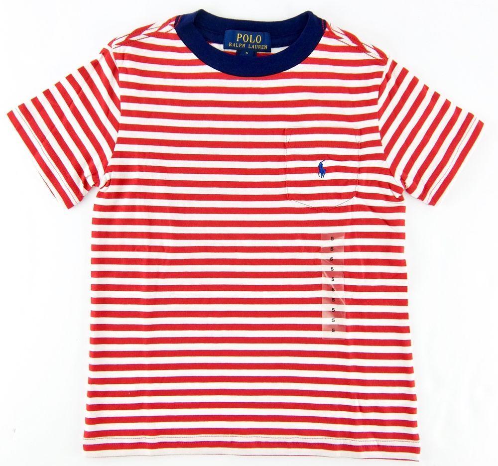 Red and Blue Striped Logo - Polo Ralph Lauren Boys Red White Blue Striped Pony Tee Shirt Size 5