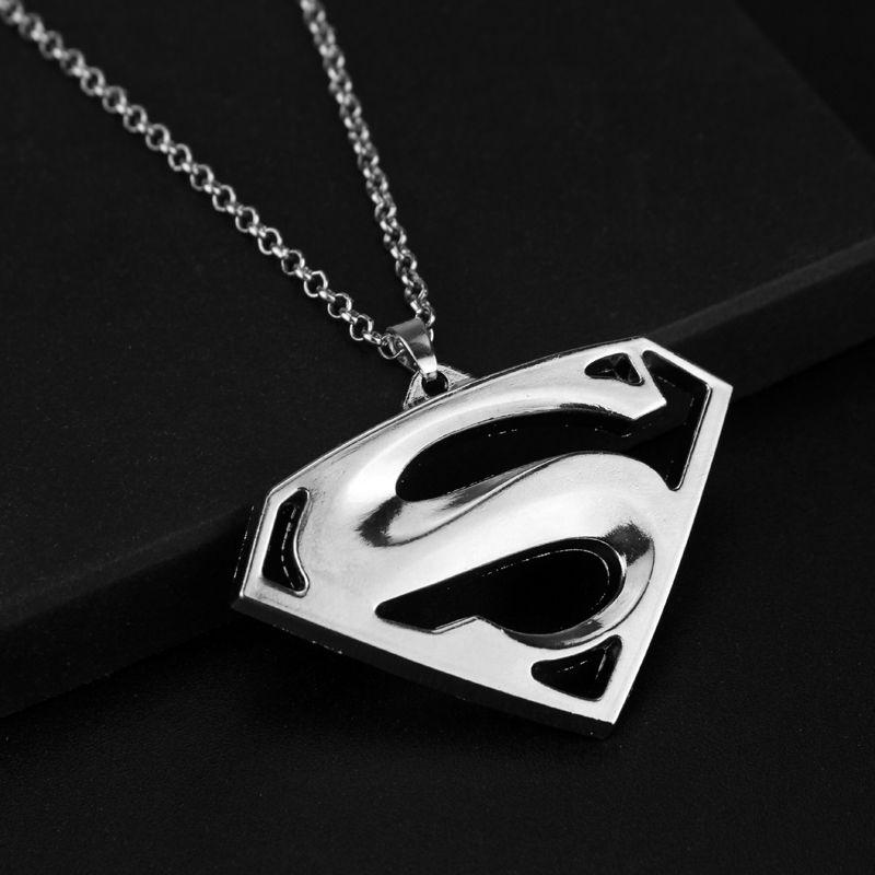 Black and Silver Superman Logo - Colors Black and Silver Superman Logo Necklace link chain pendant