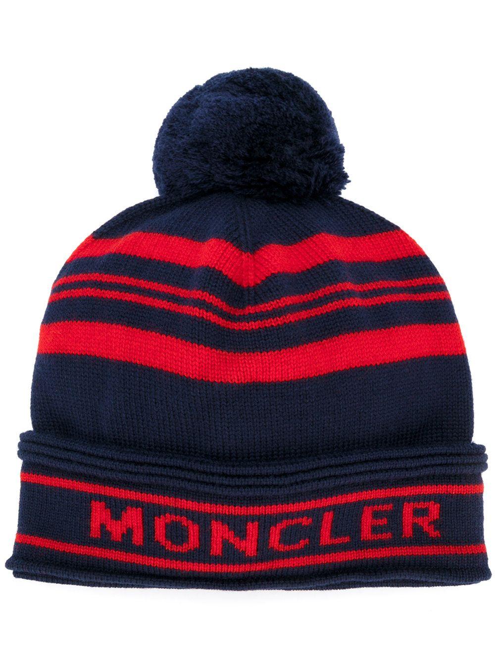Red and Blue Striped Logo - Moncler striped logo bobble hat BLUE Women luxury lifestyle brand