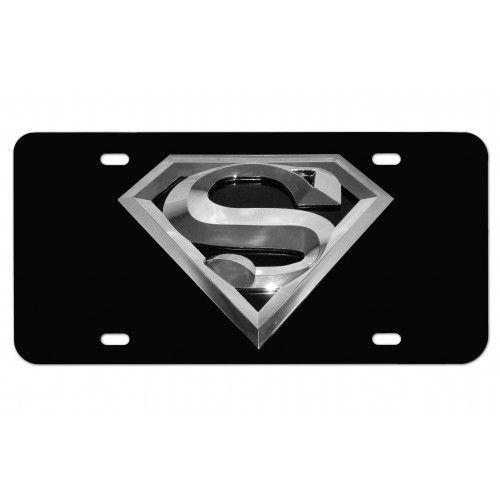 Black Silver Superman Logo - Superman Logo Silver on Black License Plate