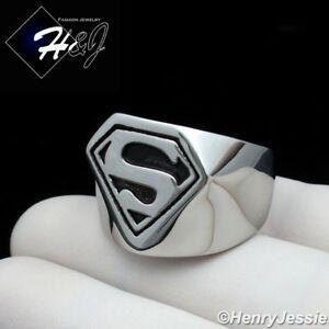 Black and Silver Superman Logo - MEN Stainless Steel Black Silver Superman Ring Size 8 13*R121