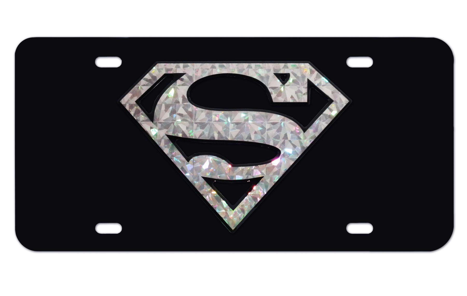 Black and Silver Superman Logo - Superman Silver and Black Reflective License Plate