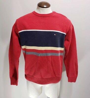 Red and Blue Striped Logo - VINTAGE TOMMY HILFIGER Crest Logo Knit Sweater Striped Size XL ...