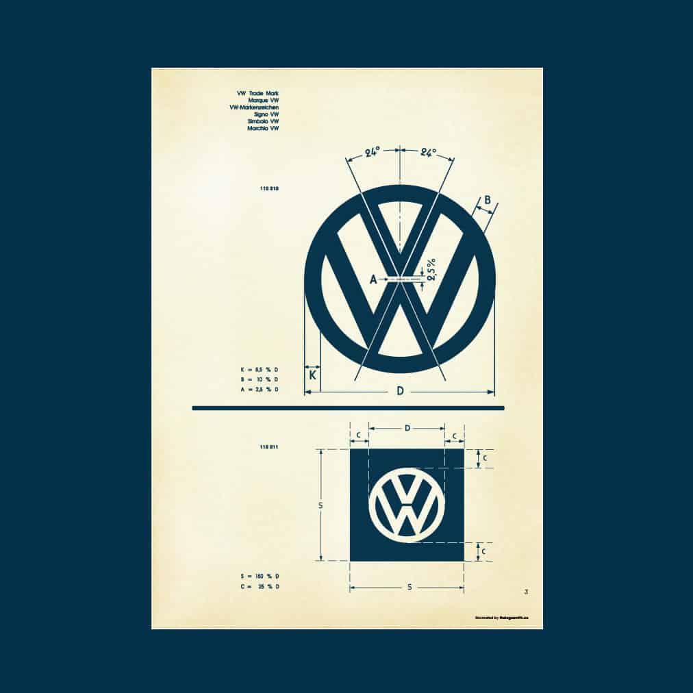 Vintage Volkswagen Logo - Recreated Vintage VW Logo Specification Poster For Download