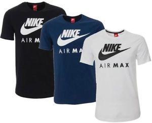 White and Blue Sports Logo - New Men's Nike Air Max Logo Sports T-Shirt Top - White Black Blue | eBay