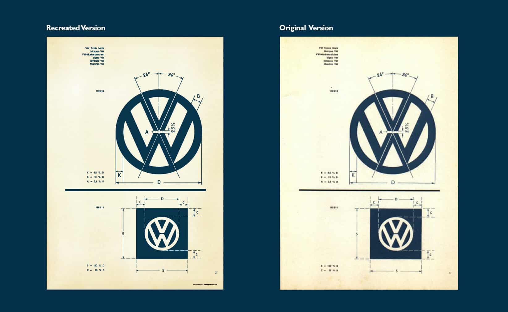 Original Volkswagen Logo - Recreated-Vintage VW Logo Specification Poster For Download