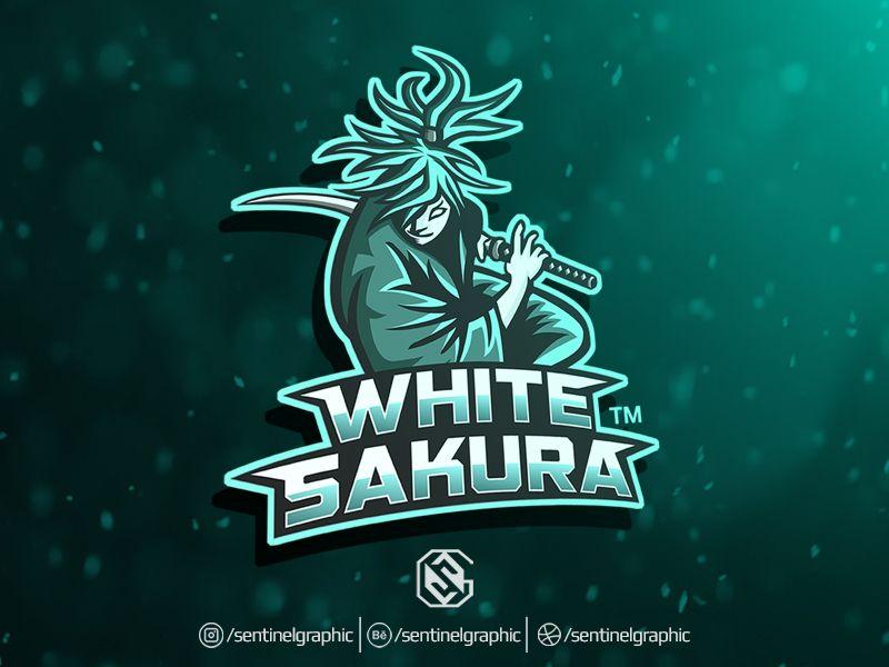White and Blue Sports Logo - WHITE SAKURA Esport Logo. SAMURAI Mascot Logo Sport