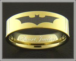 Gold and Black Batman Logo - 18kt Yellow Gold Plated Tungsten Ring with Black Batman Symbol. Free ...