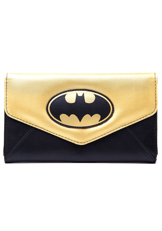 Gold and Black Batman Logo - Gold and Black Batman Envelope Clutch Purse Wallet - Ladies DC ...