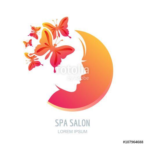 Woman Face Logo - Female face in circle shape. Woman with butterflies in hair. Vector ...