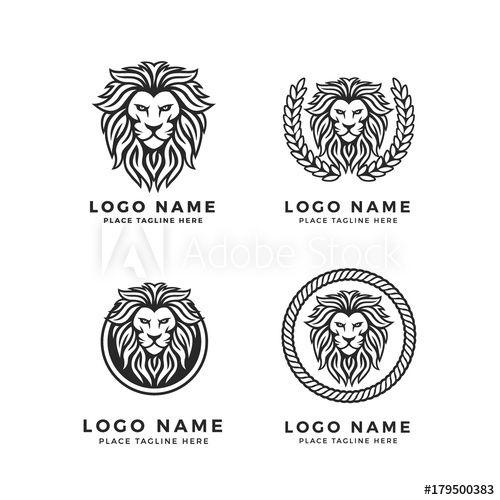Face in Circle Logo - Set of King Lion Head Logo Template, Strong Glare Lion Face. Black