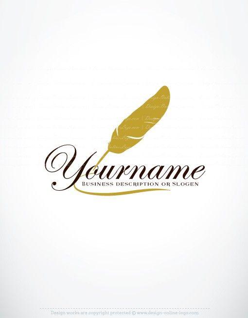 Quill Pen Logo - Design Ready made feather Pen Logo FREE Business Card. Ready hand ...