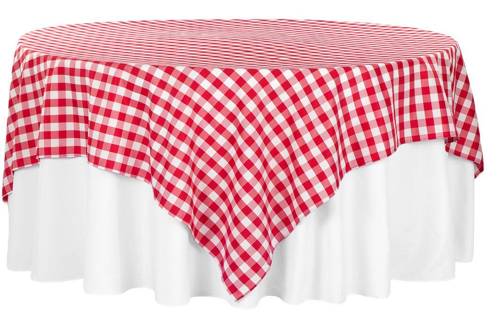 Red and White Square Logo - Checkered Square 90x90 Polyester Overlay Tablecloth White