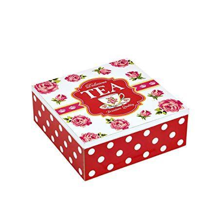 Red and White Square Logo - Red White 4RER Cover White Square Wood Rose Design Tea Box: Amazon